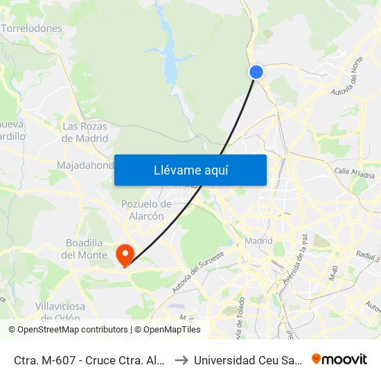 Ctra. M-607 - Cruce Ctra. Alcobendas to Universidad Ceu San Pablo map