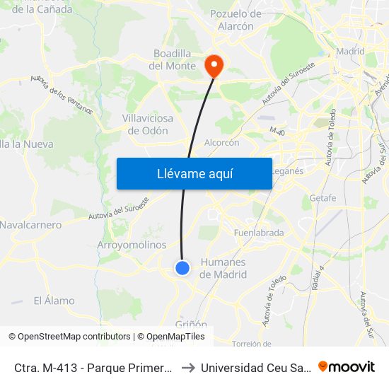 Ctra. M-413 - Parque Primero De Mayo to Universidad Ceu San Pablo map