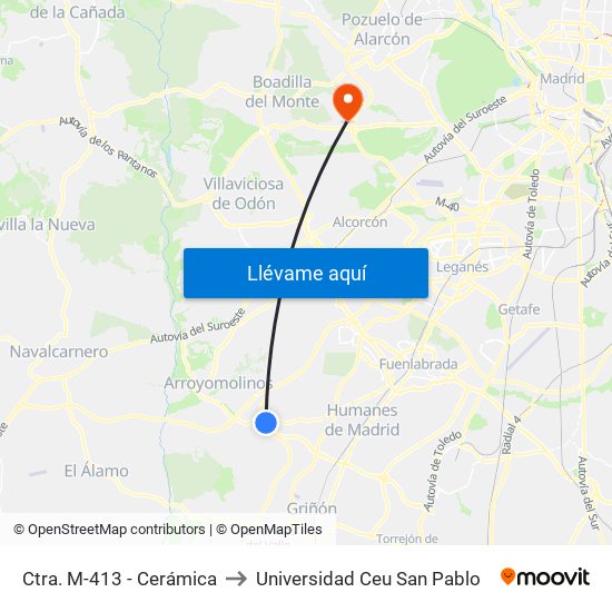 Ctra. M-413 - Cerámica to Universidad Ceu San Pablo map