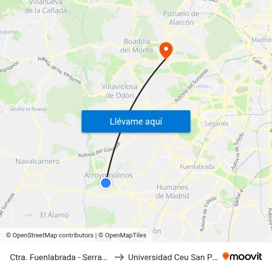 Ctra. Fuenlabrada - Serranillos to Universidad Ceu San Pablo map