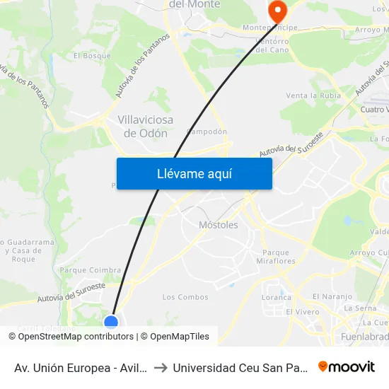 Av. Unión Europea - Avilés to Universidad Ceu San Pablo map
