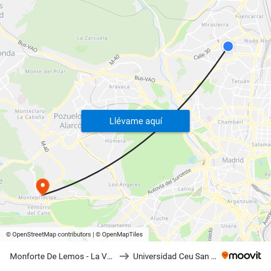 Monforte De Lemos - La Vaguada to Universidad Ceu San Pablo map