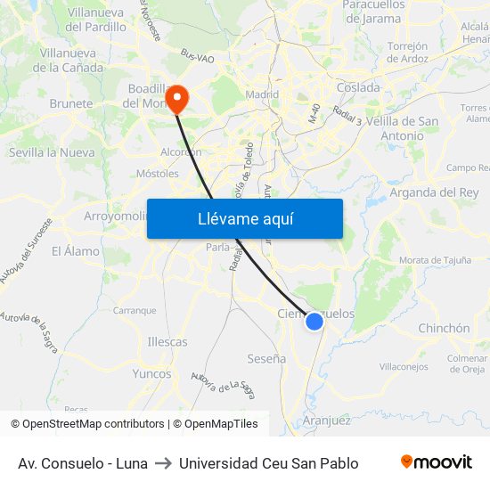 Av. Consuelo - Luna to Universidad Ceu San Pablo map