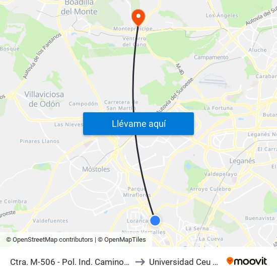 Ctra. M-506 - Pol. Ind. Camino De La Carrera to Universidad Ceu San Pablo map