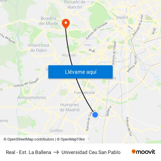 Real - Est. La Ballena to Universidad Ceu San Pablo map
