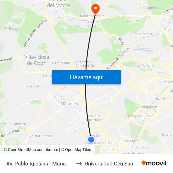 Av. Pablo Iglesias - María Moliner to Universidad Ceu San Pablo map