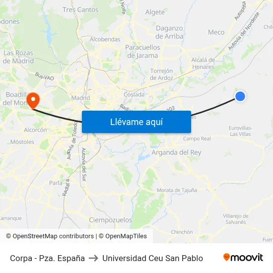 Corpa - Pza. España to Universidad Ceu San Pablo map