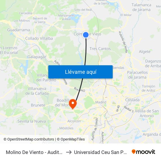 Molino De Viento - Auditorio to Universidad Ceu San Pablo map