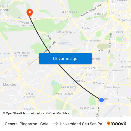 General Pingarrón - Colegio to Universidad Ceu San Pablo map