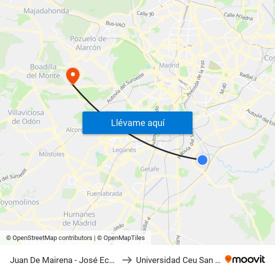 Juan De Mairena - José Echegaray to Universidad Ceu San Pablo map