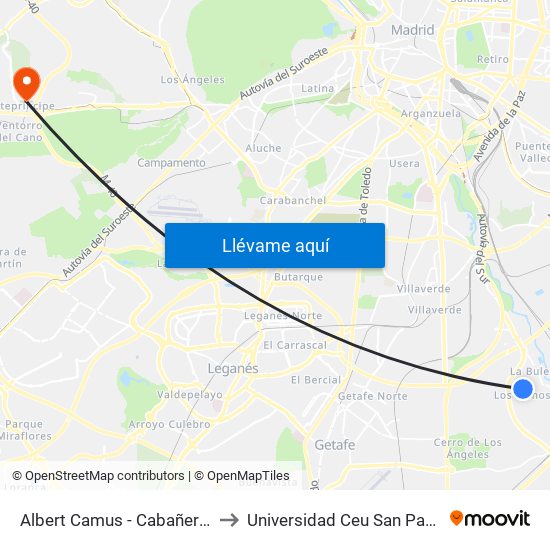 Albert Camus - Cabañeros to Universidad Ceu San Pablo map