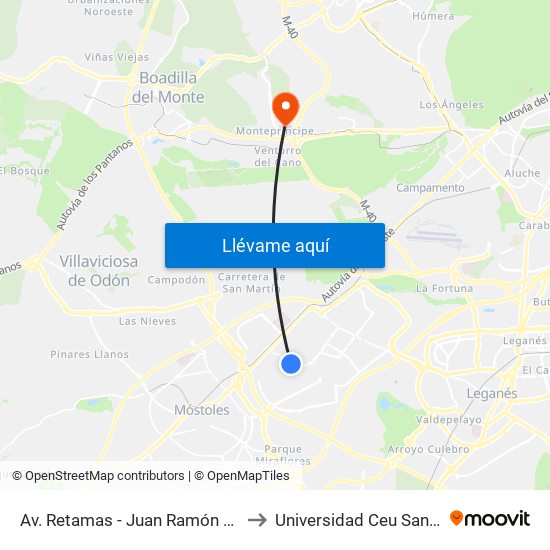 Av. Retamas - Juan Ramón Jiménez to Universidad Ceu San Pablo map