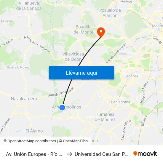 Av. Unión Europea - Río Tajo to Universidad Ceu San Pablo map
