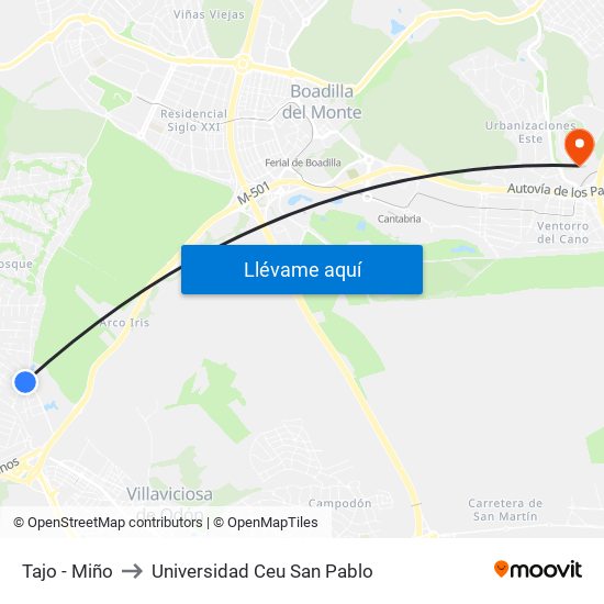 Tajo - Miño to Universidad Ceu San Pablo map