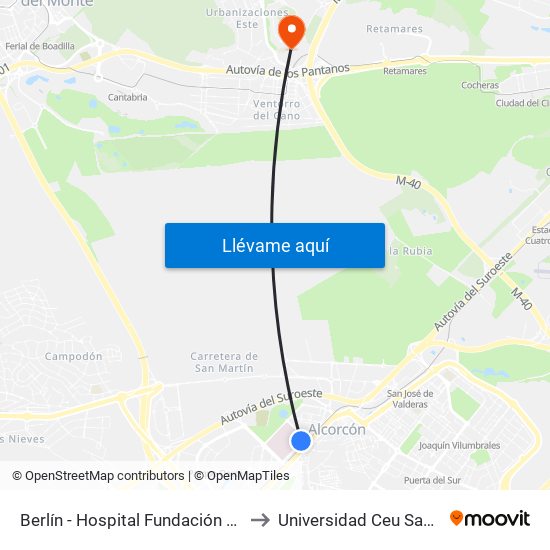 Berlín - Hospital Fundación Alcorcón to Universidad Ceu San Pablo map