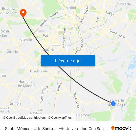 Santa Mónica - Urb. Santa Elena to Universidad Ceu San Pablo map