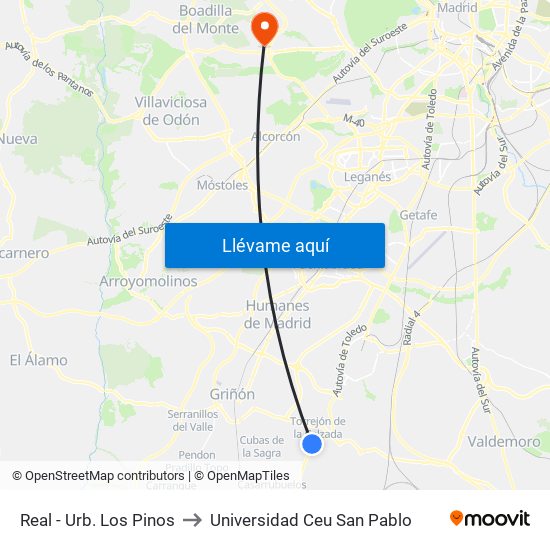 Real - Urb. Los Pinos to Universidad Ceu San Pablo map