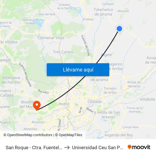 San Roque - Ctra. Fuentelsaz to Universidad Ceu San Pablo map