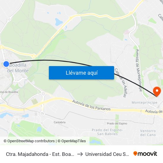 Ctra. Majadahonda - Est. Boadilla Centro to Universidad Ceu San Pablo map