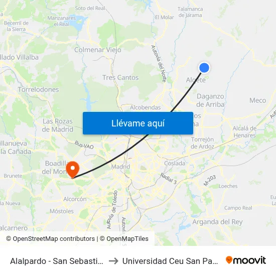 Alalpardo - San Sebastián to Universidad Ceu San Pablo map