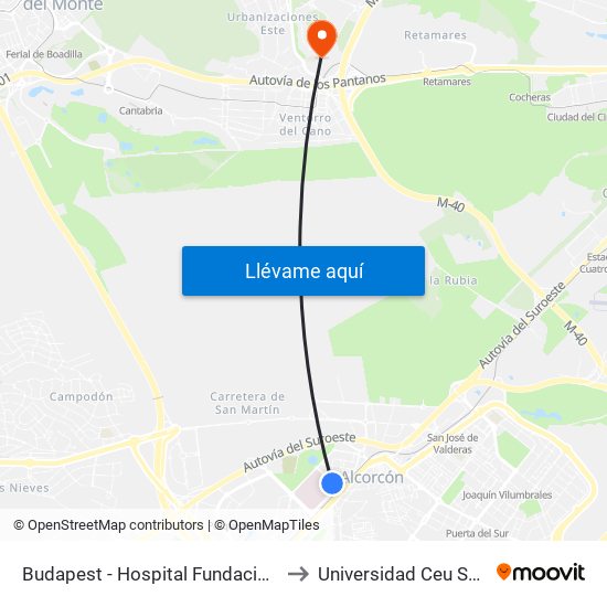 Budapest - Hospital Fundación Alcorcón to Universidad Ceu San Pablo map