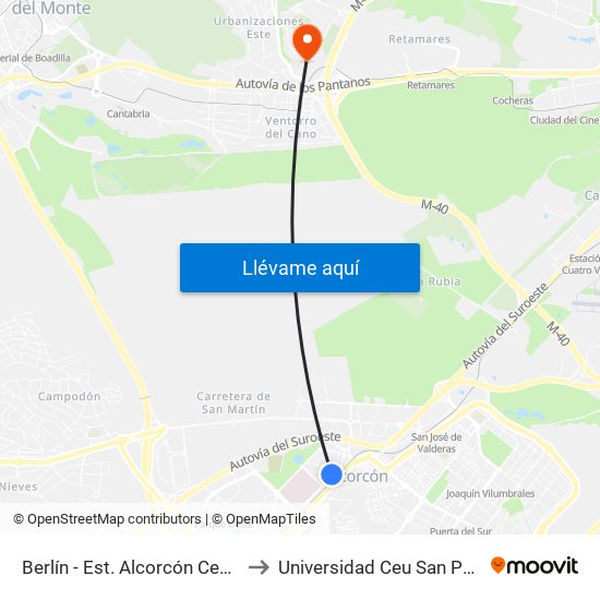 Berlín - Est. Alcorcón Central to Universidad Ceu San Pablo map