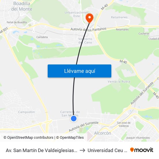 Av. San Martín De Valdeiglesias - Autocaravanas to Universidad Ceu San Pablo map