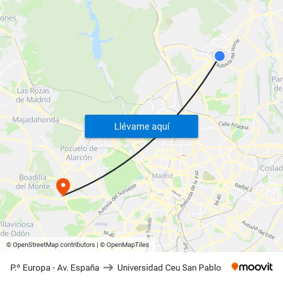 P.º Europa - Av. España to Universidad Ceu San Pablo map