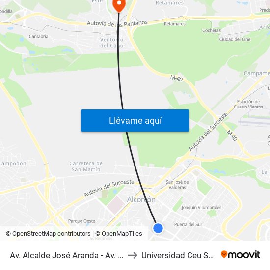 Av. Alcalde José Aranda - Av. Polvoranca to Universidad Ceu San Pablo map