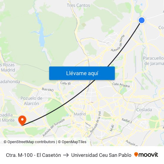 Ctra. M-100 - El Casetón to Universidad Ceu San Pablo map