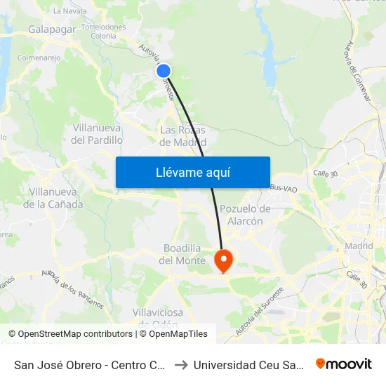 San José Obrero - Centro Comercial to Universidad Ceu San Pablo map
