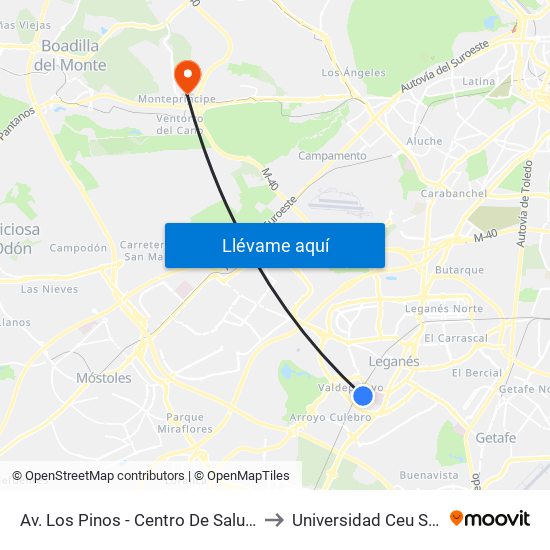 Av. Los Pinos - Centro De Salud Y Gerencia to Universidad Ceu San Pablo map