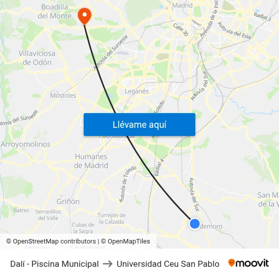 Dalí - Piscina Municipal to Universidad Ceu San Pablo map
