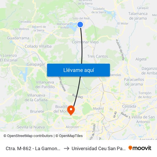 Ctra. M-862 - La Gamonosa to Universidad Ceu San Pablo map