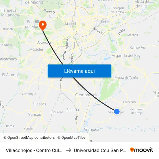 Villaconejos - Centro Cultural to Universidad Ceu San Pablo map