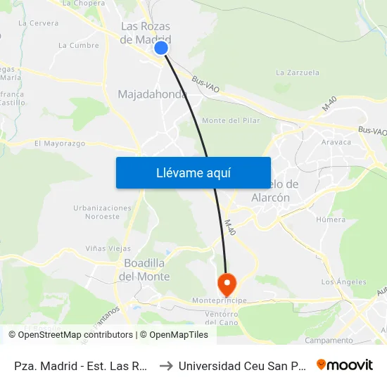 Pza. Madrid - Est. Las Rozas to Universidad Ceu San Pablo map