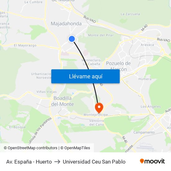 Av. España - Huerto to Universidad Ceu San Pablo map