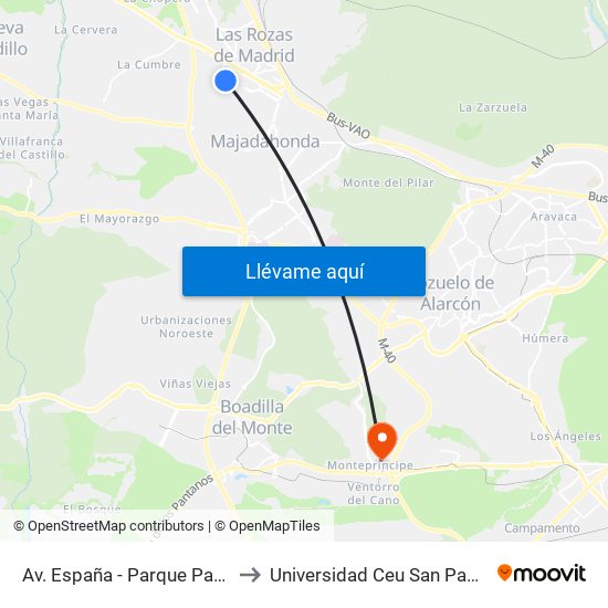 Av. España - Parque París to Universidad Ceu San Pablo map