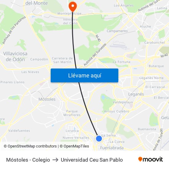 Móstoles - Colegio to Universidad Ceu San Pablo map