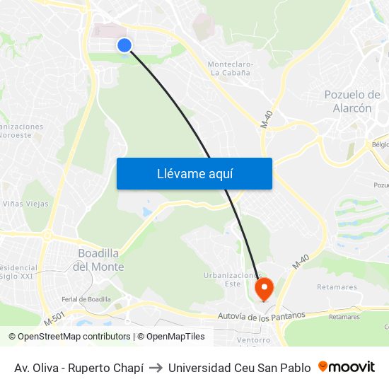 Av. Oliva - Ruperto Chapí to Universidad Ceu San Pablo map