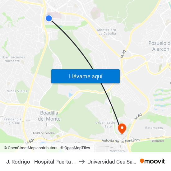 J. Rodrigo - Hospital Puerta De Hierro to Universidad Ceu San Pablo map