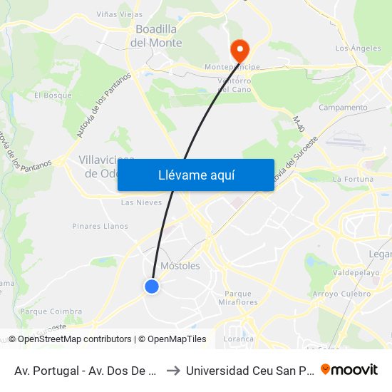 Av. Portugal - Av. Dos De Mayo to Universidad Ceu San Pablo map