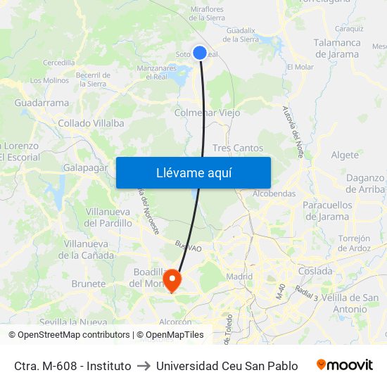 Ctra. M-608 - Instituto to Universidad Ceu San Pablo map
