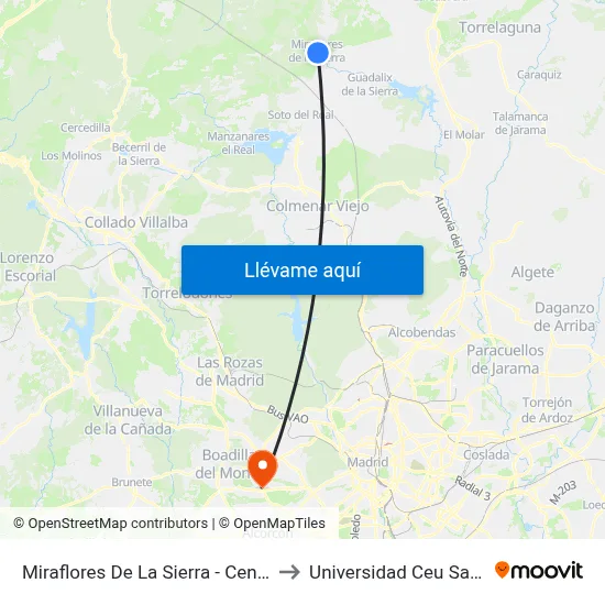Miraflores De La Sierra - Centro Social to Universidad Ceu San Pablo map