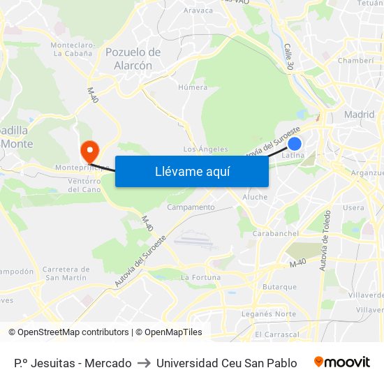 P.º Jesuitas - Mercado to Universidad Ceu San Pablo map