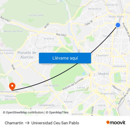 Chamartín to Universidad Ceu San Pablo map