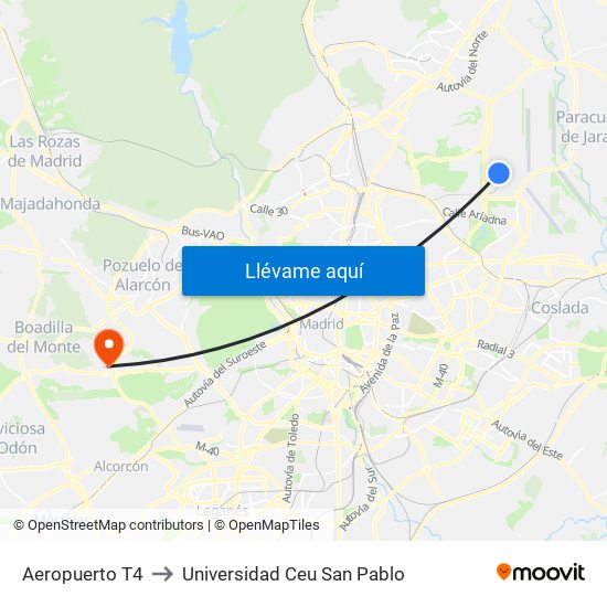 Aeropuerto T4 to Universidad Ceu San Pablo map