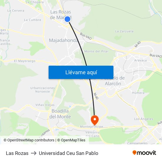 Las Rozas to Universidad Ceu San Pablo map