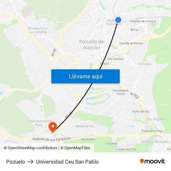 Pozuelo to Universidad Ceu San Pablo map