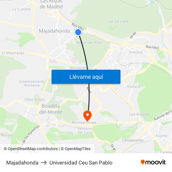 Majadahonda to Universidad Ceu San Pablo map